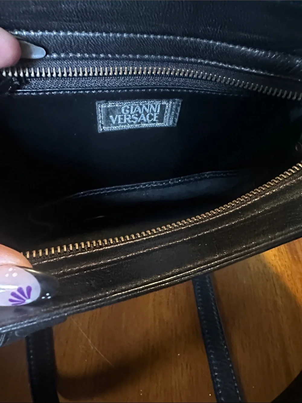 Versace Black Leather Shoulder Bag with Medallion Detail - Picture 5 of 5